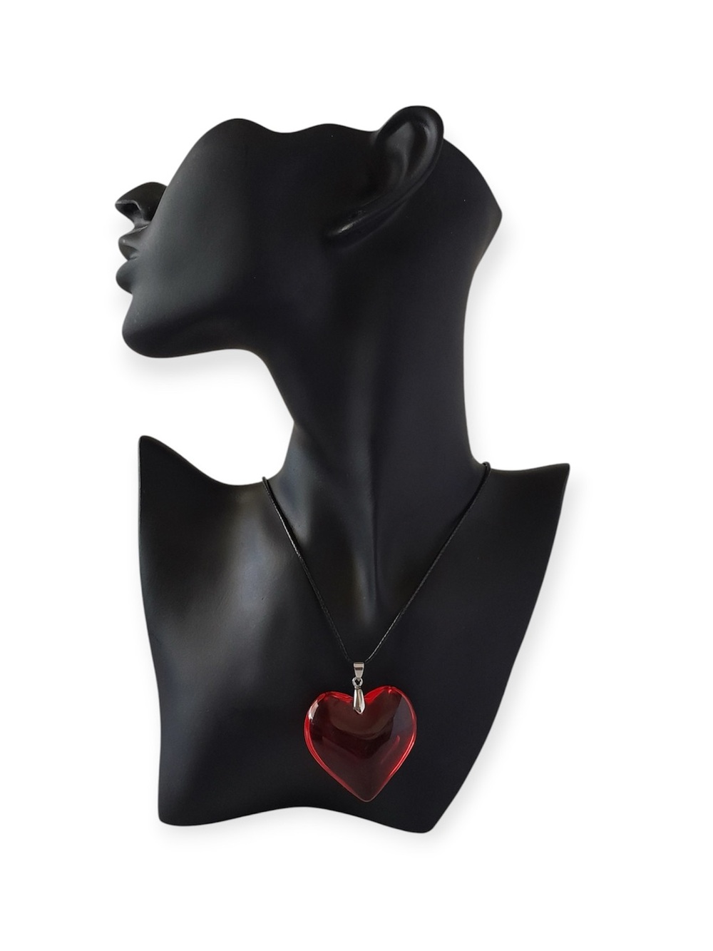 Red Glass Heart Pendant Necklace Goth Black Cord Puffy Acrylic Choker Y2K - Picture 4 of 7